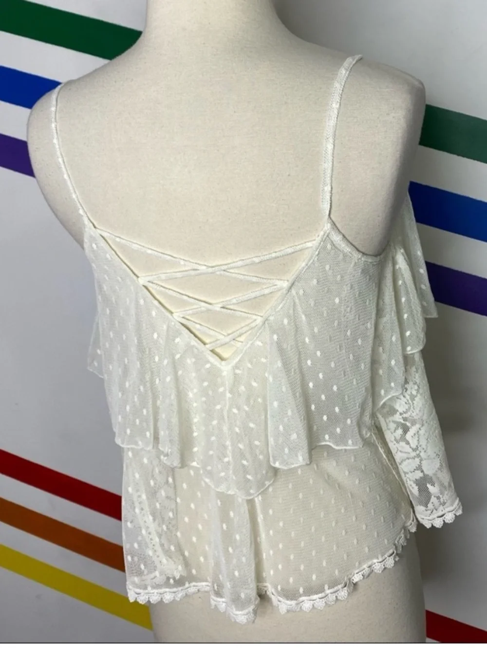 NEW Free People Sweet Escape Ivory Lace Tiered boho sheer Tank Top XS